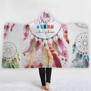 Bohemia,Style,Blankets,Dream,Catcher,Watercolor,Painting,Hooded,Blankets,Coral,Fleece