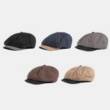 Cotton,British,Style,Street,Trend,Contrast,Color,Outdoot,Sunvisor,Forward,Beret,Octagonal