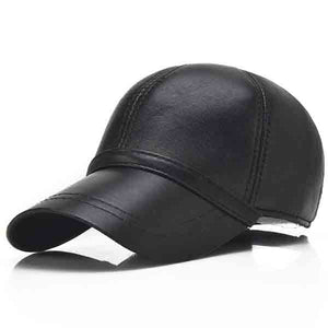 Genuine,Sheepskin,Leather,Baseball,Solid,Black,Adjustable,Sport,Visor