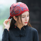 Womens,Ethnic,Vintage,Embroidery,Flowers,Breathable,Beanie,Casual,Adjustable,Turban
