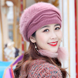 Women,Vintage,Artificial,Rabbit,Velvet,Winter,Earmuffs,Beanie