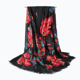 90*180CM,Women,Linen,Summer,Chinese,Floral,Painting,Scarf,Outdoor,Breathable,Flower,Shawl