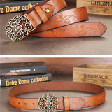 110CM,Women,Second,Layer,Genuine,Leather,Flower,Strap,Retro,Lotus,Buckle,Belts