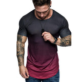 Summer,Fashion,Printing,Gradient,Color,Short,Sleeve,Round
