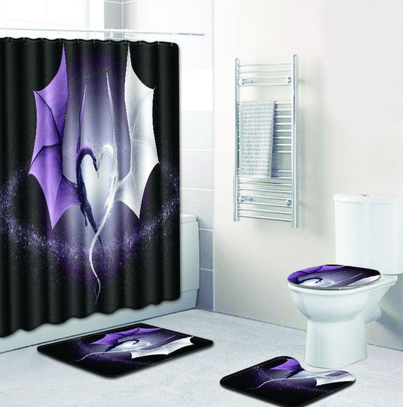 Shower,Curtain,Pedestal,Toilet,Cover,Dragon,Pattern,Modern