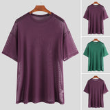 Men's,Short,Sleeve,Fishnet,Shirts,Baggy,Loose,Through,Muscle
