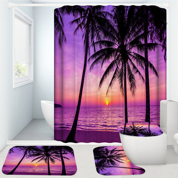 Waterproof,Beach,Purple,Coconut,Pattern,Shower,Curtain,Toilet,Cover,Pedestal,Bathroom,Decoration