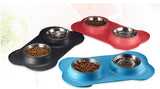 Stainless,Steel,Silicone,Feeder,Double,Bowls