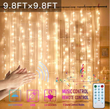 3X3M300,Curtain,Lights,Sound,Activated,Powered,Fairy,Christmas,Lights,Remote,Setting,Hanging,Light,Bedroom,Wedding,Decorations