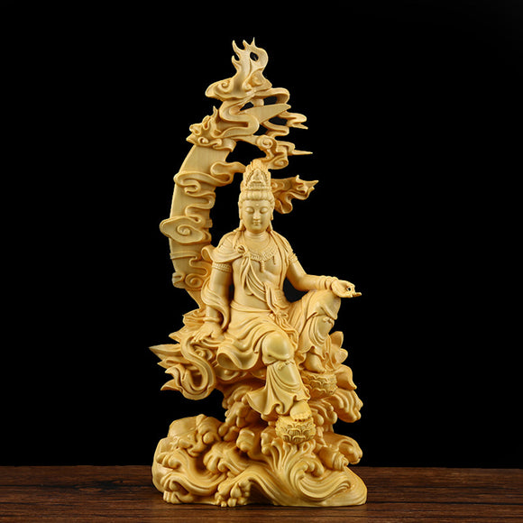 Boxwood,Carving,Handmade,Bodhisatva,Sculpture,Craft,Decorations