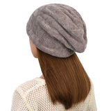 Women,Double,Layer,Velvet,Chenille,Vertical,Stripes,Baggy,Beanie