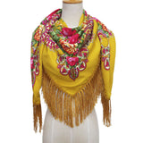 Fringed,Scarf,National,Shawl,Female,Retro,Printed,Flower,Square,Scarf