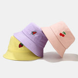 Women,Summer,Protection,Fruit,Pattern,Embroidery,Casual,Visor,Bucket