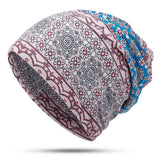 Womens,Ethnic,Slouchy,Beanie,Scarf,Outdoor,Floral,Double,Layers,Cotton,Turban