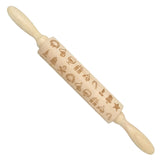 Loskii,JM01687,Wooden,Christmas,Embossed,Rolling,Dough,Stick,Baking,Pastry,Christmas,Decoration