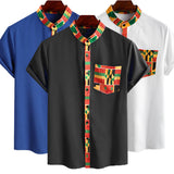 INCERUN,Summer,Ethnic,Style,Printed,Shirt,Short,Sleeve,African,Clothes,Dashiki,Stand,Collar,Streetwear,Camisa