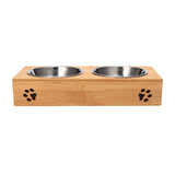 Water,Feeder,Single,Bowls,Bamboo,Stainless,Steel,Dishes