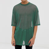 Men's,Short,Sleeve,Fishnet,Shirts,Baggy,Loose,Through,Muscle