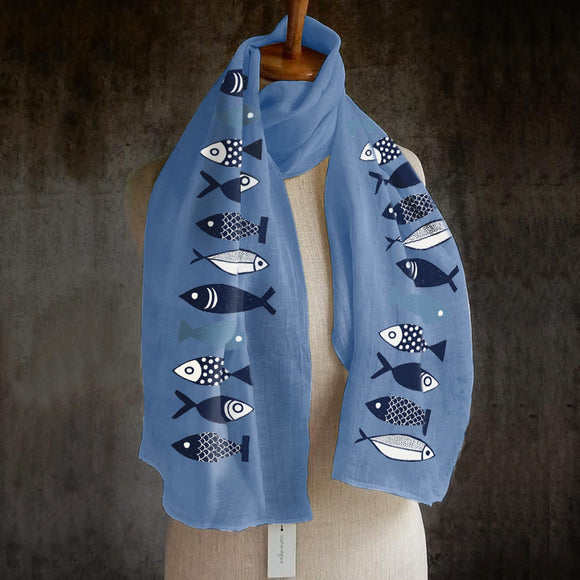 Women,Solid,Color,Fishes,Printing,Pattern,Linen,Scarf,Shawl,Elegant,Scarf