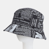 Unisex,Newspaper,Pattern,Cotton,Broad,Sunscreen,Visor,Fashion,Casual,Bucket