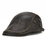 Collrown,Genuine,Cowhide,Leather,Beret,Solid,Casual,Forward,Adjustable