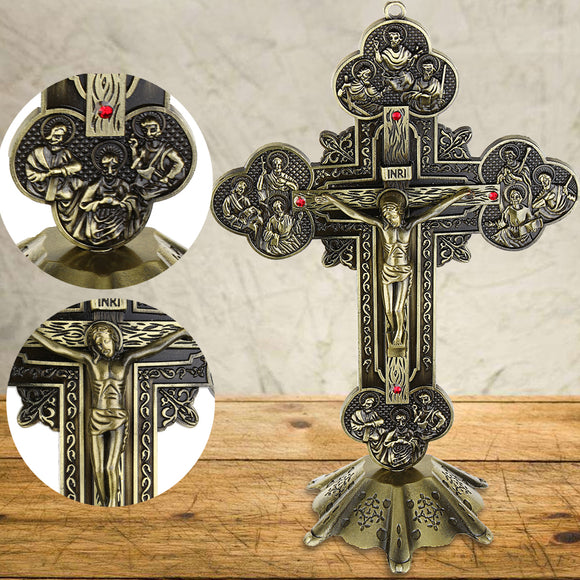 Antique,Jesus,Catholic,Altar,Standing,Religious,Crucifix,Cross,Decorations,Base