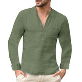 Casual,Plain,Stand,Collar,Sleeve,Henley,Shirt