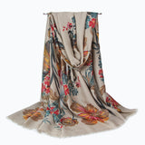 90*180CM,Women,Linen,Summer,Chinese,Floral,Painting,Scarf,Outdoor,Breathable,Flower,Shawl
