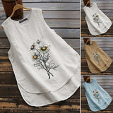 ZANZEA,Womens,Sleeveless,Floral,Embroidery,Cotton,Shirts,Casual,Loose,Tunic,Blouse