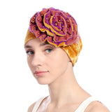 Women,Summer,African,Velvet,Flower,Turban,Ethnic,Style,Beanie