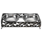 Double,Bowls,Stand,Feeder,Water,Stainless,Steel,Durable