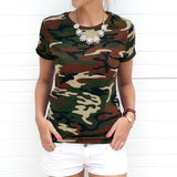 Womens,Outdoor,Sports,Ladies,Camouflage,Print,Basic,Short,Sleeve