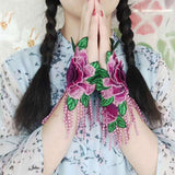 Women,Ethnic,Embroidery,Hallow,Wristband,Fashion,Floral,Cover,Finger,Tassel,Gloves