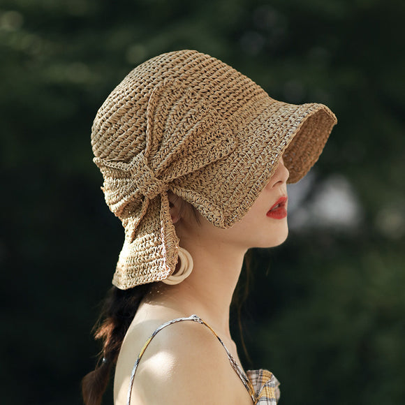 Female,Foldable,Bowknot,Decoration,Casual,Breathable,Small,Sunscreen,Straw,Bucket