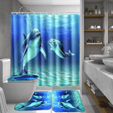 Ocean,Dolphin,Waterproof,Bathroom,Shower,Curtain,Pedestal,Toilet,Cover