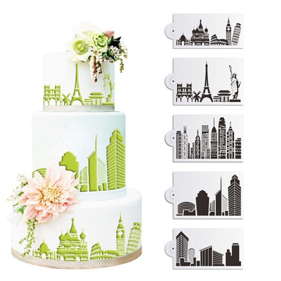 Plastic,Civic,Architecture,Stencils,Fondant,Cookie,Baking,Mould,Decorating