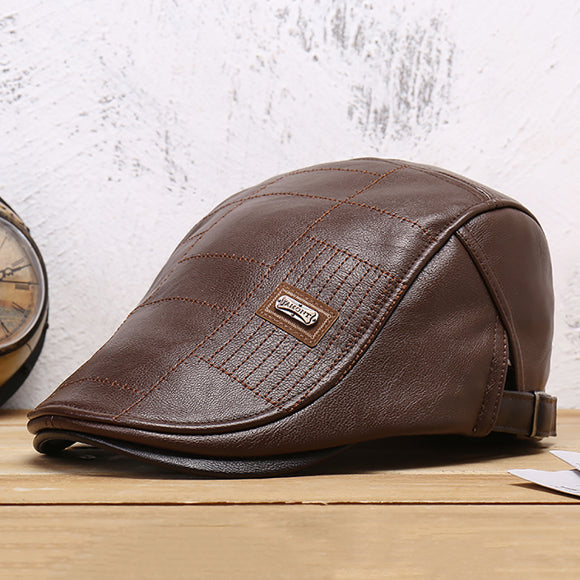 Collrown,Leather,Solid,Color,Casual,Retro,Visor,Forward,Beret