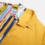 INCERUN,Fashion,Striped,Patchwork,Shirts,Casual,Short,Sleeve,Lapel,Printed,Shirt,Summer,Loose,Holiday,Hawaiian,Camisa