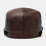Collrown,Leather,Retro,Casual,Stripe,Pattern,Contrast,Color,Leather,Forward,Beret