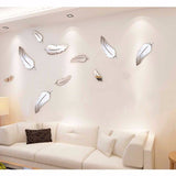 Silver,Feather,Mirror,Sticker,Mural,Bedroom,Decoration