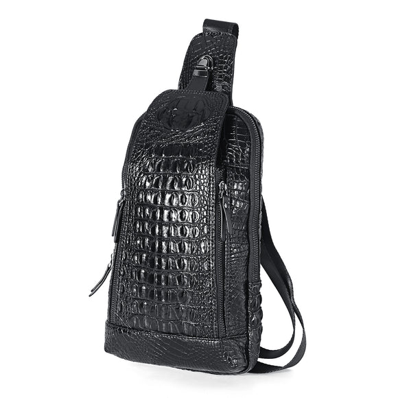 Men's,Leather,Crocodile,Pattern,Chest,Sling,Backpack,Crossbody