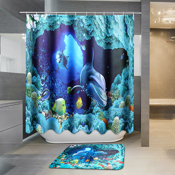 180x180cm,Dolphin,Waterproof,Bathroom,Shower,Curtain,Hooks