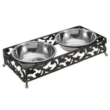 Double,Bowls,Stand,Feeder,Water,Stainless,Steel,Durable