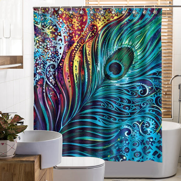 Peacock,Feather,Bathroom,Shower,Curtain,Polyester,Fabric,Printed,Waterproof,Curtain,Hooks