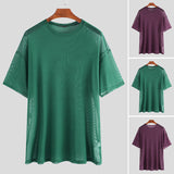 Men's,Short,Sleeve,Fishnet,Shirts,Baggy,Loose,Through,Muscle