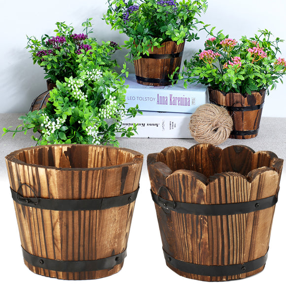 Wooden,Round,Waves,Barrel,Planter,Flower,Office,Garden,Wedding,Decor