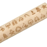 Loskii,JM01687,Wooden,Christmas,Embossed,Rolling,Dough,Stick,Baking,Pastry,Christmas,Decoration