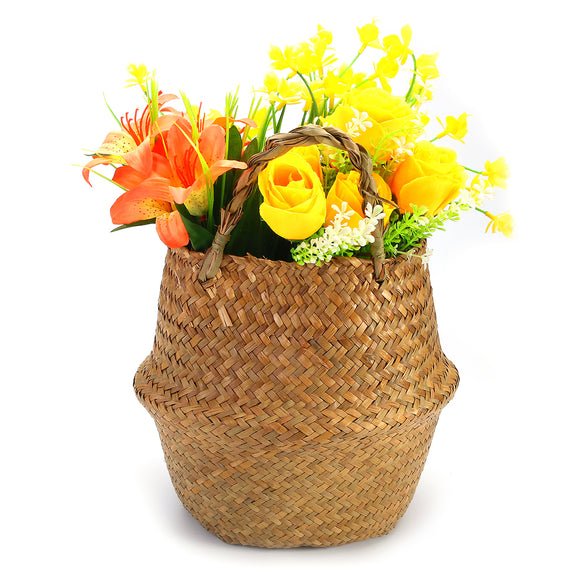 Folding,Flower,Plant,Straw,Storage,Baskets,Flower,Handmade,Hanging,Basket,Decor