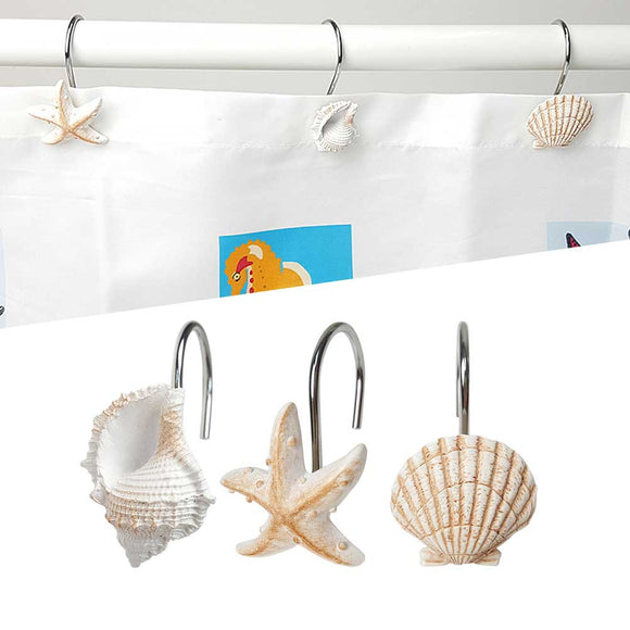 Stainless,Steel,Resin,Bathroom,Curtain,White,Brown,Starfish,Shell,Conch,Mixed,Pattern