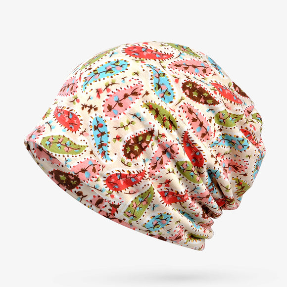 Women,Cotton,Cashew,Floral,Double,Layers,Beanie,Scarf,Fashion,Skullcap